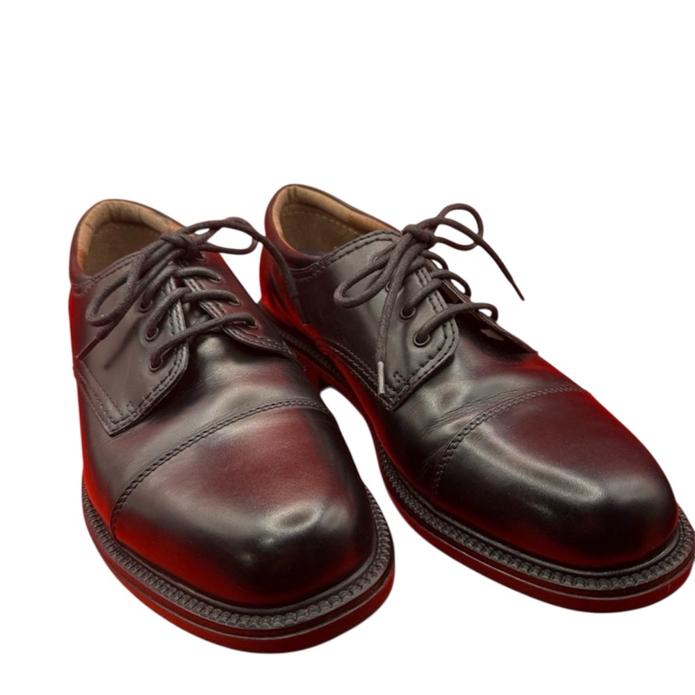 Dockers Men’s Black Leather Dress Shoes Size 11W Cap Toe Lace-Up EUC